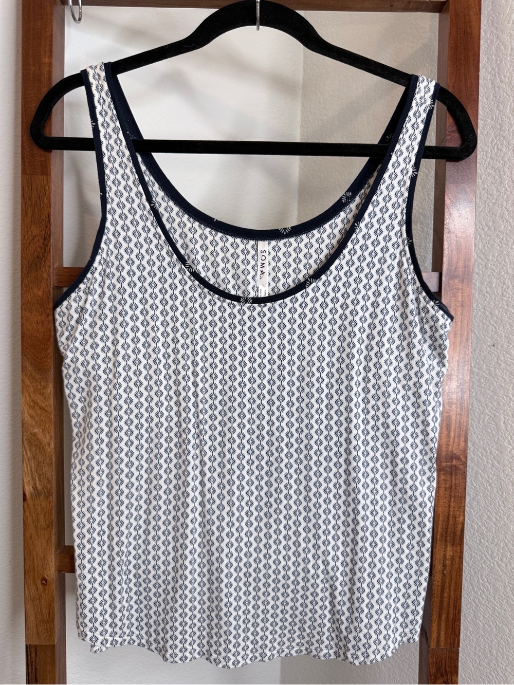 Soma Cool Nights Navy White Print Shelf Bra Pajama Tank M